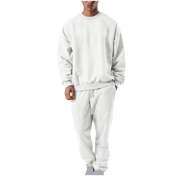 YLSDY Men's Two Piece Outfits Solid Color Sweatshirt Sweatpants Tracksuit Set Jogger White XXL