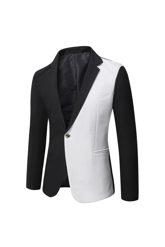 Men's Two-Tone Blazer Business One Button Slim Fit Wedding Party Prom Dinner Jacket Black L