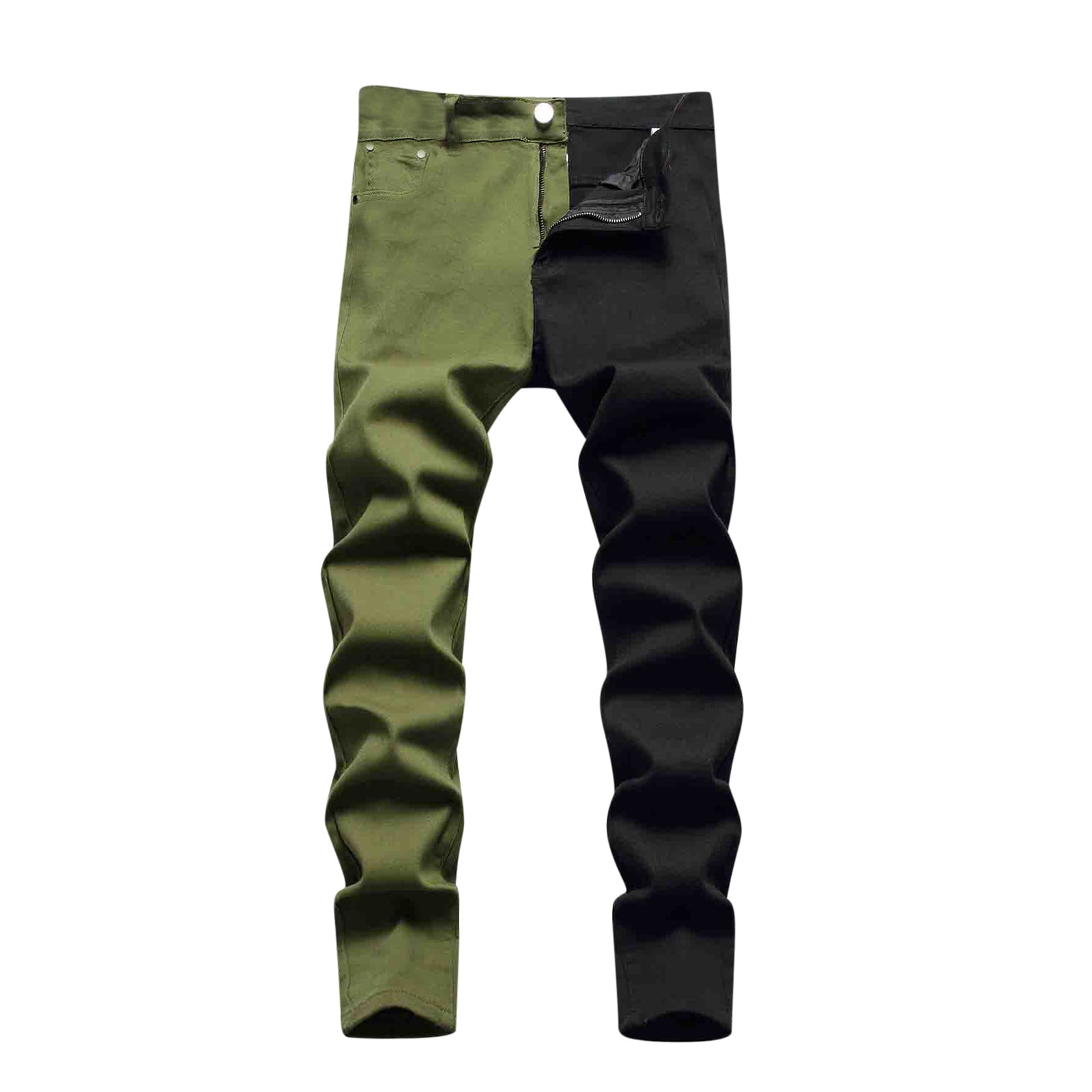 YLSDY Men's Two-Tone Straight Fit Stretch Biker Jeans Half--Half