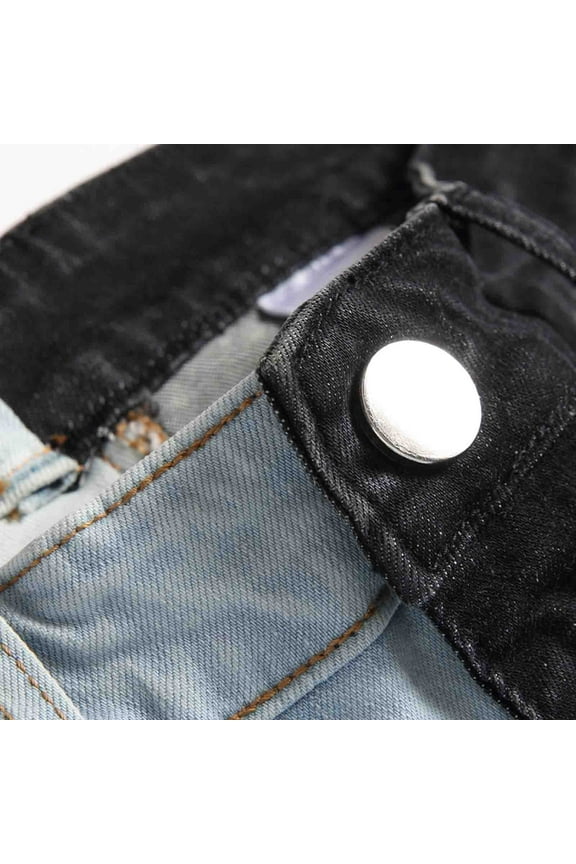 Men's Two-Tone Color Block Jeans Hip Hop Streetwear Straight Fit Stretch Denim Biker Jeans with Zipper Blue M