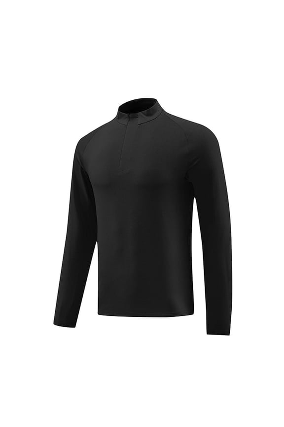 Men's UPF 100+ Sun Shirt 1/4 Zip Up Long Sleeve Rash Guard Lightweight Hiking Workout Running Pullover Tops Outdoor Black XL