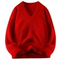 thumbnail image 1 of YLSDY Men’s V-Neck Cotton Thick Warm Solid Color Knitted Pullover Sweater Ribbed Neckline Long Sleeve Casual Jumper Top Red XL, 1 of 5