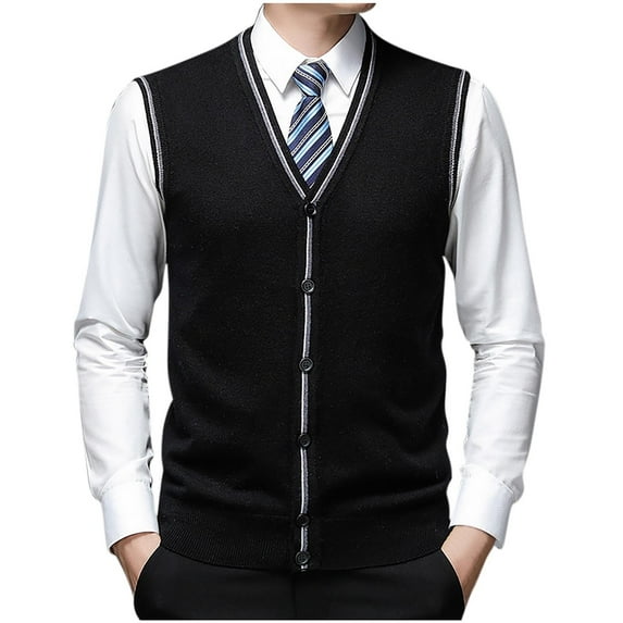 YLSDY Men's V-Neck Knit Sweater Vest Button Down Sleeveless Pullover Wear Outerwear Black XXXL