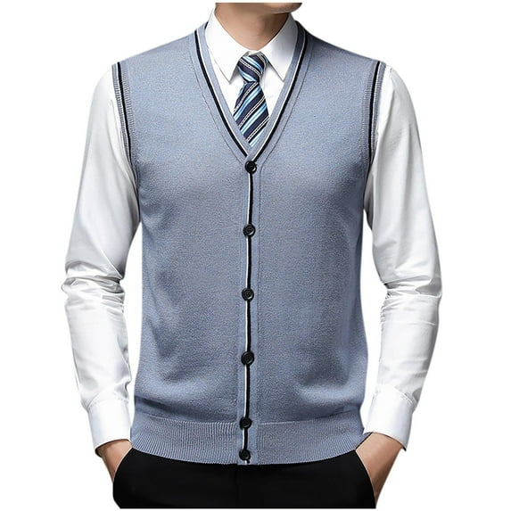 YLSDY Men's V-Neck Knit Sweater Vest Button Down Sleeveless Pullover Wear Outerwear Light Blue XXXL