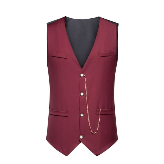 YLSDY Men's V-neck Suit Vintge British Stylish Sleeveless Vest Business Party Chain Suit Vest Wedding Slim Fit Single Breasted Waistcoat Wine S
