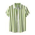 thumbnail image 1 of YLSDY Men's Vertical Stripe Short Sleeves Shirt Lapel Collar Loose Fit Button Down Shirts Summer Beach Hawaiian Holiday Lightweight Shirt Green M, 1 of 8