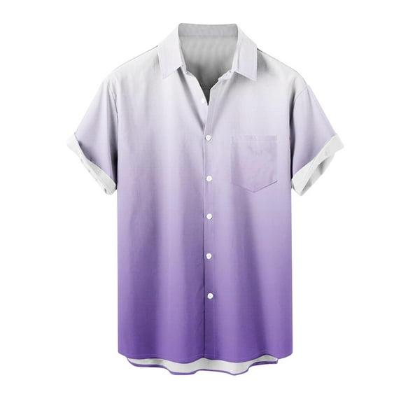 YLSDY Men's Vintage Bowling Shirts Gradient Short Sleeve Regular Fit Hawaiian Casual Button Down Shirt Stylish Summer Beach Shirts Purple XXXXL