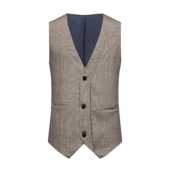 YLSDY Men's Vintage British Stylish Sleeveless Vest Wedding Groomsmen Suit Vest Single-Breasted Tuxedo Vest Plaid V-Neck Waistcoat Khaki XL