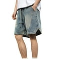 thumbnail image 1 of YLSDY Men's Vintage Denim Shorts Baggy Jean Shorts Wide Leg Elastic Drawstring Waist Baggy Jorts Streetwear Blue L, 1 of 9