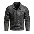 thumbnail image 1 of YLSDY Men's Vintage Distressed Stand Collar Leather Jacket Casual Slim Fit Motorcycle Biker Coat Faux Leather Windbreaker Black XXXL, 1 of 9