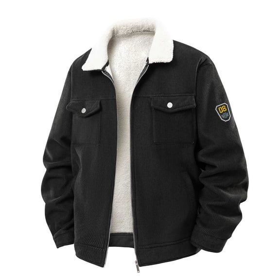 YLSDY Men's Vintage Fleece Sherpa Lined Corduroy Denim Trucker Jackets Button Front Pockets Lapel Zip up Thickened Winter Coats Black XXXL