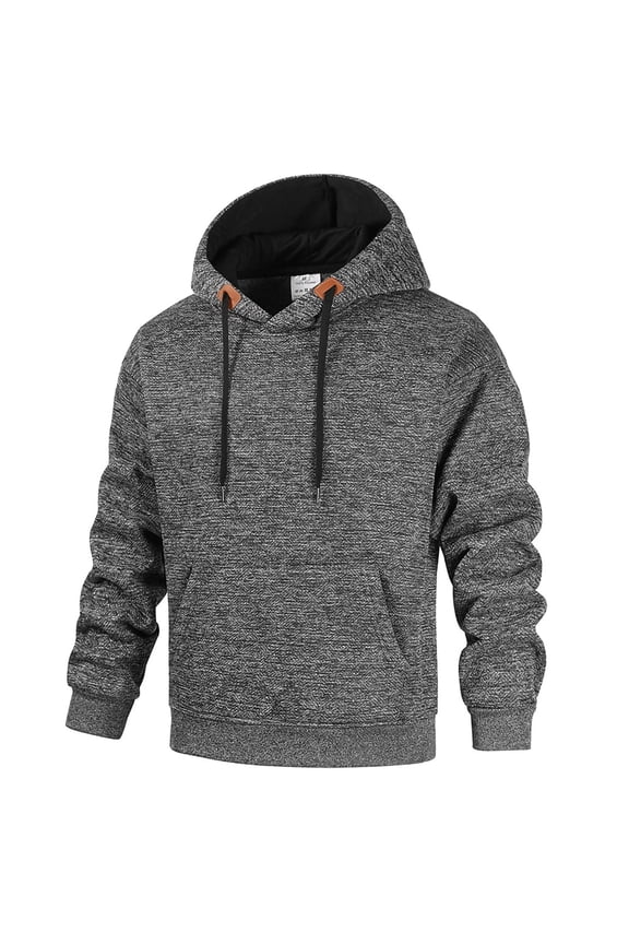 Men's Vintage Long Sleeve Fleece Shirts Knit Athletic Hooded Pullover Trendy Casual Stretch Sweatshirts with Pocket Dark Gray L