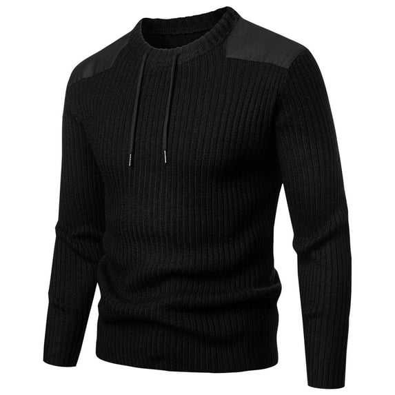 YLSDY Men's Vintage Stripe Knit Sweater Cotton Slim Fit Crew Neck Pullover Sweater Long Sleeve Dressy Splice Tactical Sweater Black XXXL
