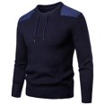 thumbnail image 1 of YLSDY Men's Vintage Stripe Knit Sweater Cotton Slim Fit Crew Neck Pullover Sweater Long Sleeve Dressy Splice Tactical Sweater Navy L, 1 of 4