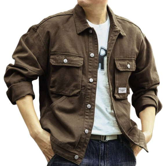 YLSDY Men's Vintage Trucker Jacket Cotton Biker Racer Causal Western Cowboy Jackets Stylish Long Sleeve Shirt Jacket Coffee XL