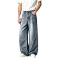 thumbnail image 1 of YLSDY Men's Vintage Wash Wide Leg Jeans, Button Waist, Relaxed Fit Denim Pants with Pockets for Daily & Streetwear Light Blue M, 1 of 6