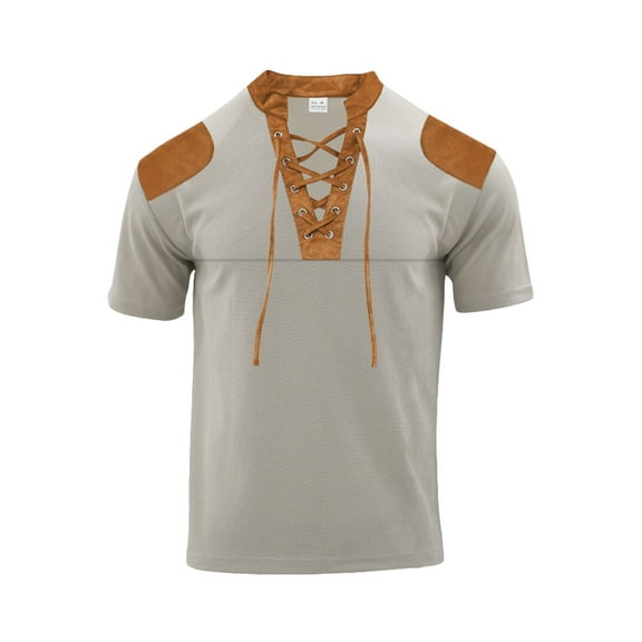 YLSDY Men's Waffle Colorblock Tops Loose V-Neck Sweatshirt Fall Long Sleeve T-Shirt Henley Shirts with Chest Drawstring Khaki 10