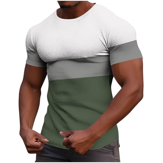 YLSDY Men's Waffle Knit Abstract Print Crew Neck Short Sleeve T Shirt Casual Loose Fit Active Loungewear Top Army Green XXXXL
