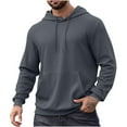 thumbnail image 1 of YLSDY Men's Waffle Knit Hoodie Long Sleeve Pullover Sweatshirt Thermal Fleece Solid Color Hooded Tops with Pocket Everyday Wear Warm Comfortable Gray XL, 1 of 8