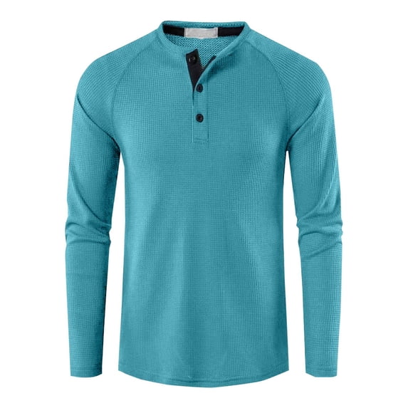 YLSDY Men's Waffle Knit Long Sleeve T-Shirt Henley Button Up Top Thermal Shirts Blue S