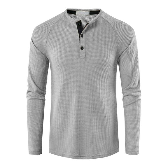 YLSDY Men's Waffle Knit Long Sleeve T-Shirt Henley Button Up Top Thermal Shirts Gray L