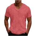 thumbnail image 1 of YLSDY Men's Waffle Knit V-Neck T-Shirt Casual Solid Color Lightweight Short Sleeve Top Watermelon Red XL, 1 of 8