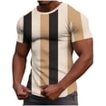 thumbnail image 1 of YLSDY Men's Waffle Knit Vertical Stripe Print Crew Neck Short Sleeve T Shirt Casual Loose Fit Active Loungewear Top Khaki XXL, 1 of 6