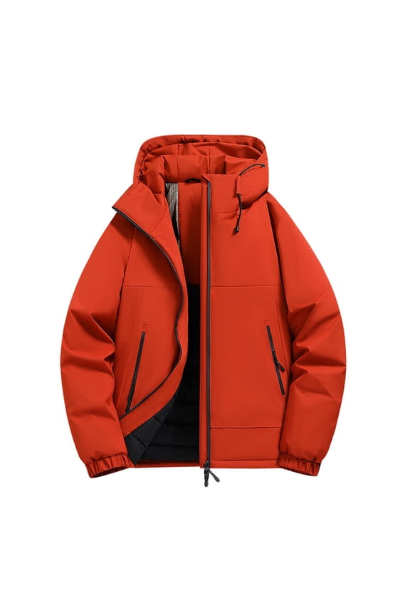 Men's Warm Long Sleeve Hooded Zipper Cardigan Windproof Waterproof Breathable Fabric Casual Jacket Outdoor Fashion Coat Red L