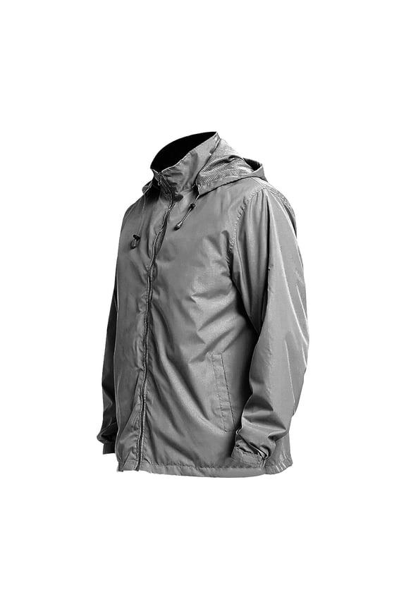 Men's Water Resistant Windbreaker Jacket Hooded Zipper Outdoor Sport Running Travel Lightweight Packable Rain Dark Gray M