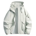 thumbnail image 1 of YLSDY Men's Waterproof Cargo Jackets Outdoor Casual Long Sleeve Hooded Windbreaker Coat Outerwear Zip Up Sports Coat with Pockets White M, 1 of 6
