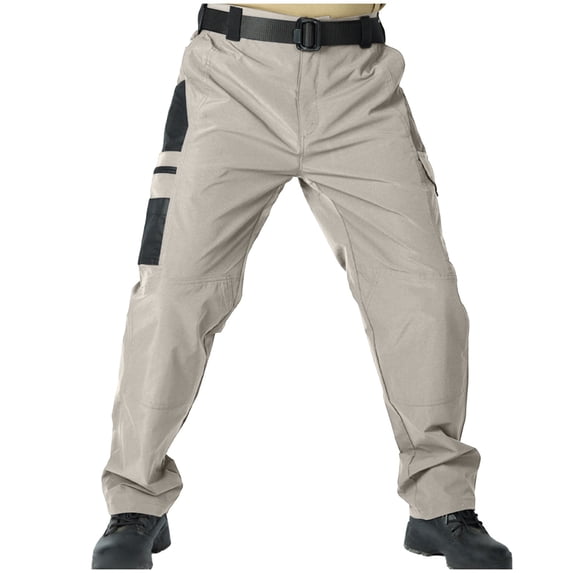 YLSDY Men's Waterproof Cargo Pants Classic Fit Straight Outdoor Performance Mountain Hiking Camping Fishing Tech Pants Khaki L