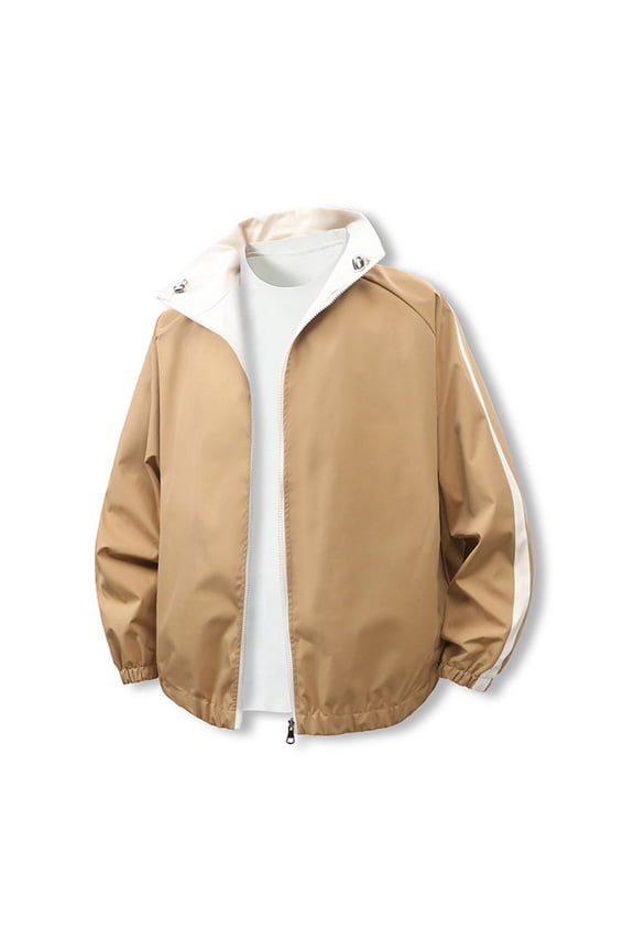 Men’s Windbreaker Jacket Lightweight Casual Baseball Coat Full Zip Track Jacket Stand Collar Outerwear Brown XXL