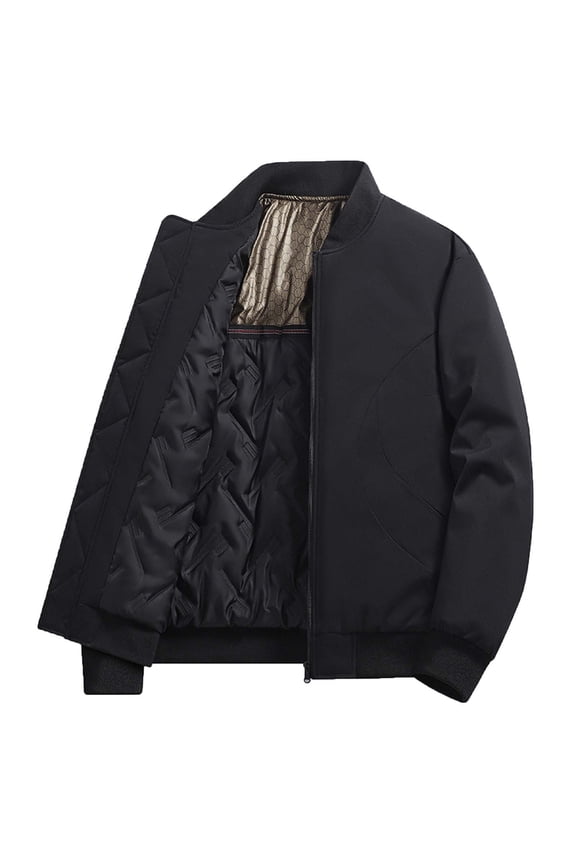 Men's Winter Fall Jacket Baseball Stand Collar Cotton-Padded Thickened Warm Cotton-Padded Outerwear Coat Black XL
