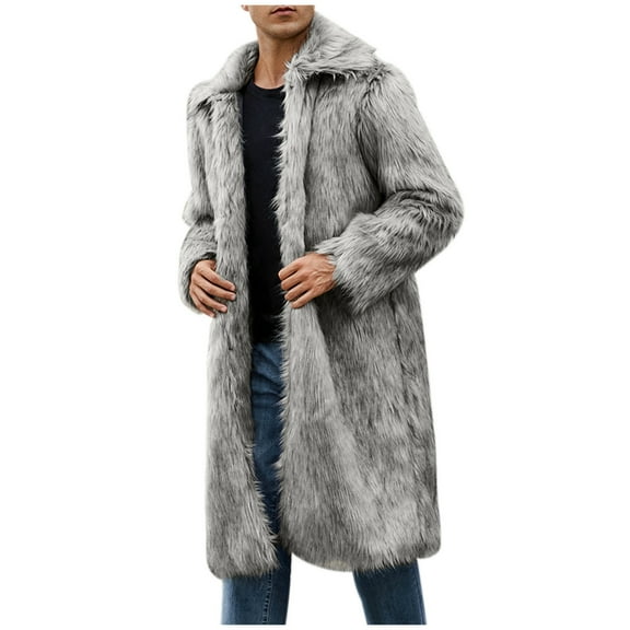 YLSDY Men's Winter Fleece Coat Long Sleeve Solid Color Turn Down Collar Comfortable Casual Outwear Daily Fashion Warm Jacket Gray S