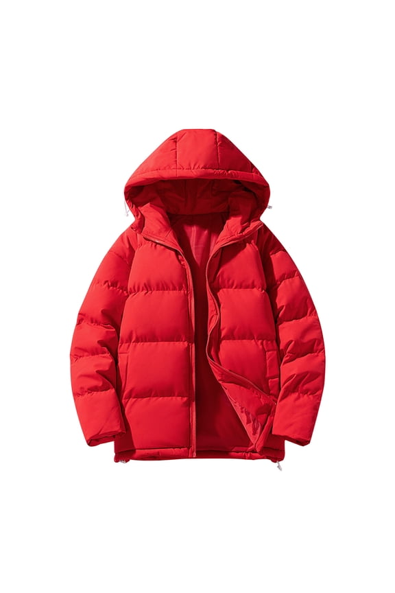 Men's Winter Hooded Down Jacket Zipper Cardigan Pocket Long Sleeve Padded Coat Stylish Casual Outdoor Wear Warm Thick Jacket Red XXL