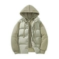 thumbnail image 1 of YLSDY Men's Winter Hooded Puffer Jacket Color Block Thick Warm Casual Outdoor Loose Fit Two Piece Style Parka Khaki L, 1 of 7