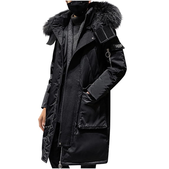 YLSDY Men's Winter Parka Jacket Faux Fur Hood Thick Warm Long Down Coat Outerwear Thickened Windproof Snow Coat Black M