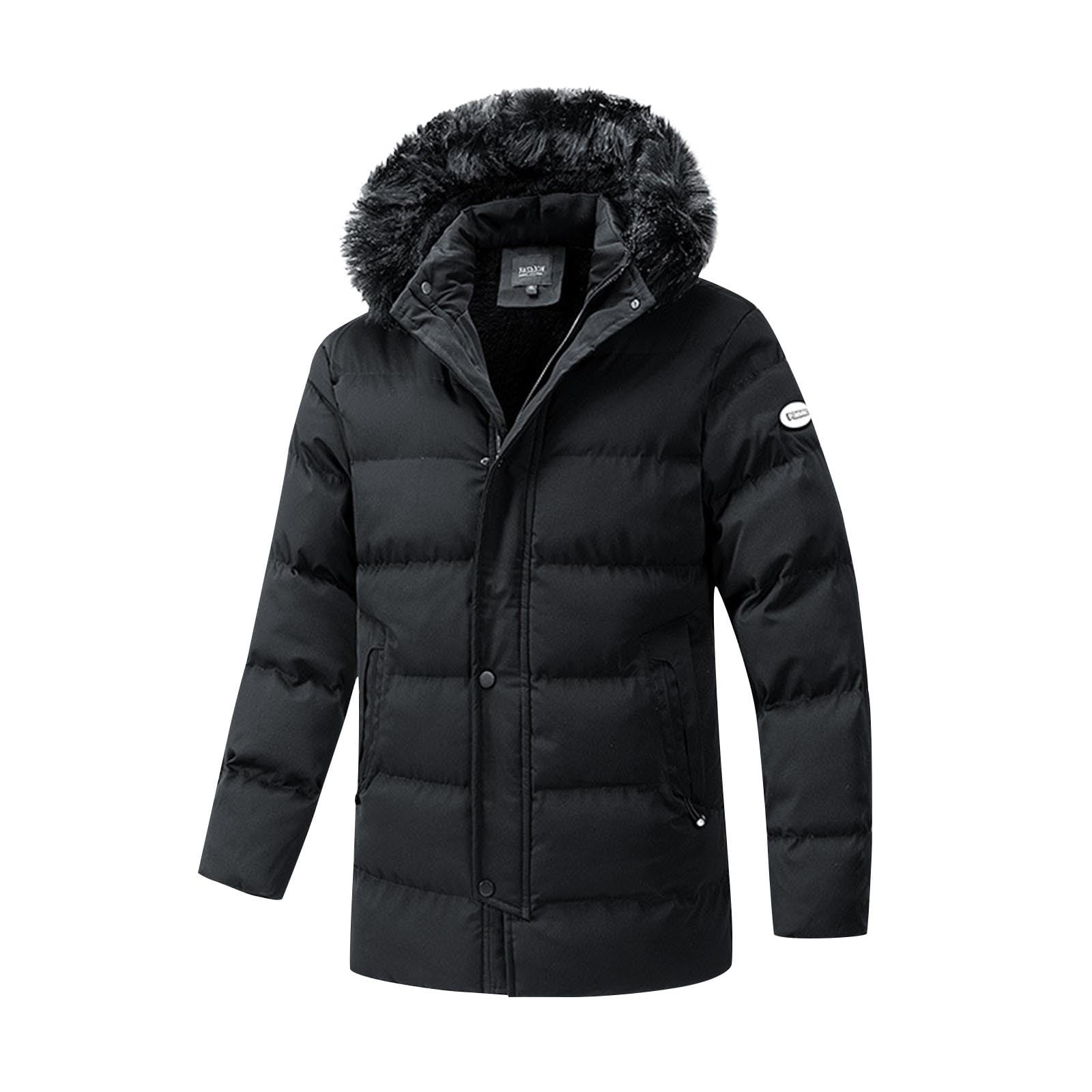 Men's Thick Faux Leather Jacket With Faux Fur Lining - Oversized, Windproof Winter Coat