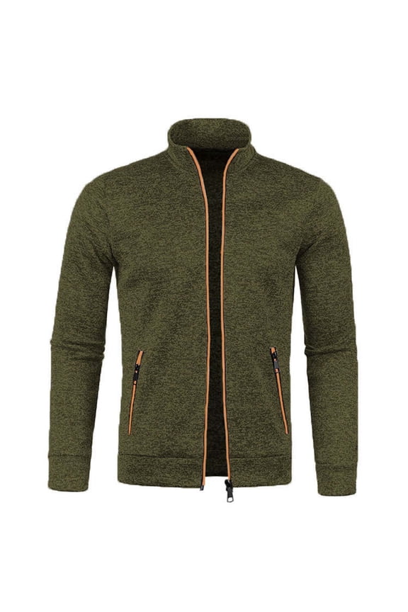 Men's Winter Sportswear Fleece Jacket Full Zip Outdoor Sweatshirt Stand Collar Fitness Running Athletic Coat with Zipper Pockets Thermal Warm Outwear Army Green XXXXL