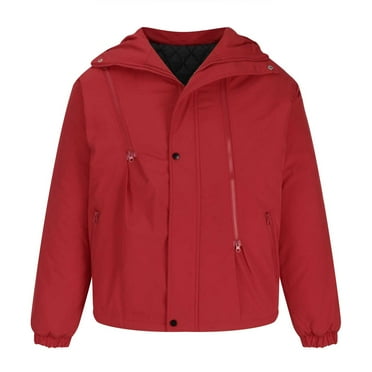 YLSDY Men's Winter Stand Collar Solid Color Zipper Long Sleeve Hooded Padded Coats Outwear Warm Thickening Parkas Jackets Overcoats Red XXXL