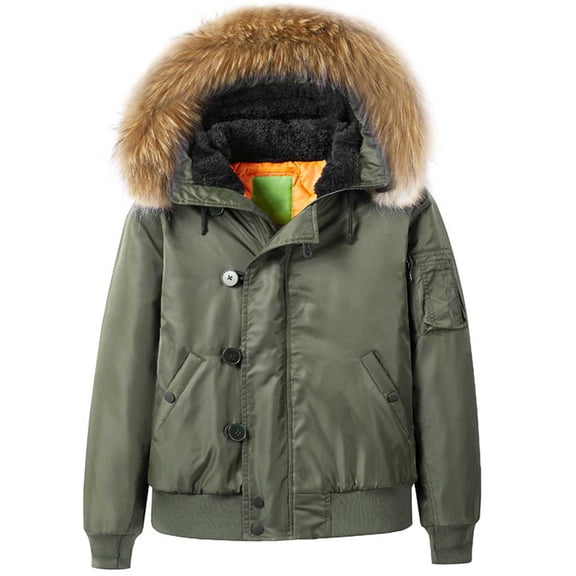 YLSDY Men's Winter Thicken Warm Bomber Hooded Flight Jackets Coats with Pockets Outwear Army Green XXL