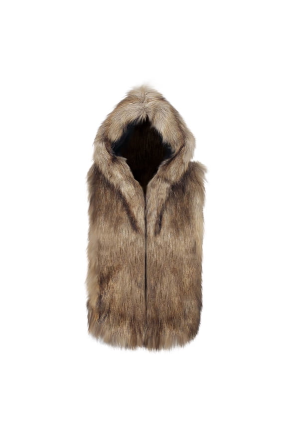 Men's Winter Warm Faux Fur Vest Hooded Sleeveless Waistcoat Outwear Jacket Outwear Gilet Warm Thick Outwear Yellow L