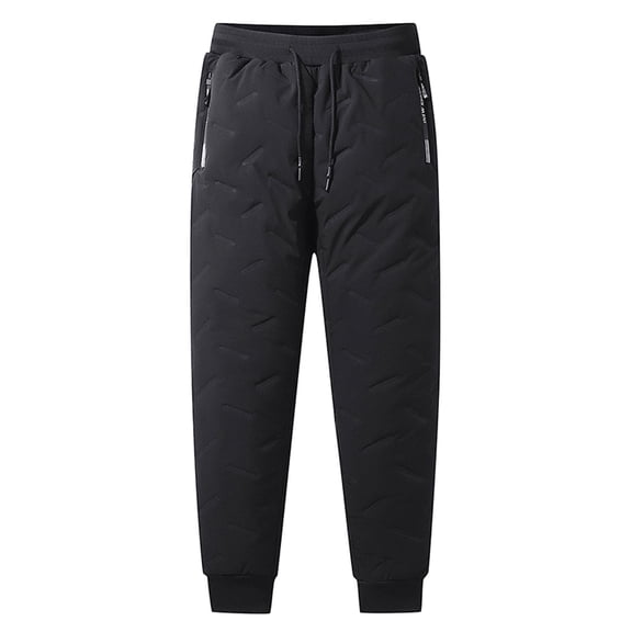 YLSDY Men's Winter Warm Fleece Lined Pants Thermal Insulated Jogger Sweatpants Loose Fit Trousers with Zipper Pockets Black XL