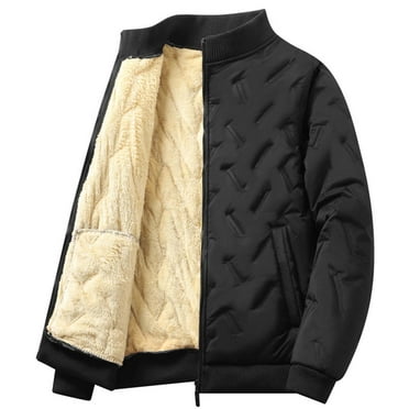 YLSDY Men's Winter Warm Fleece Lined Quilted Bomber Jacket Stand Collar Full Zip Thickened Outwear Pockets Coats Black XL