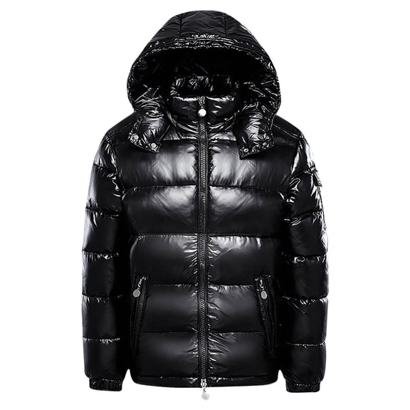 YLSDY Men's Winter Warm Hooded Jackets Stand Collar Thickened Glossy Coats Outerwear Slim Fit Puffer Jacket Black M