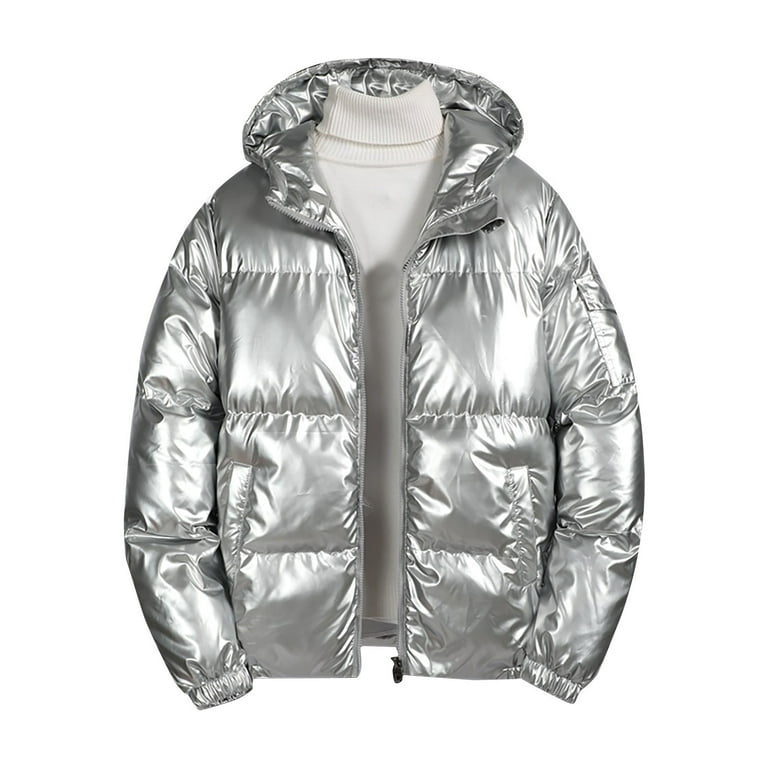 Metallic Puffer Coat Silver Long Jacket YLSDY Men's Winter Warm