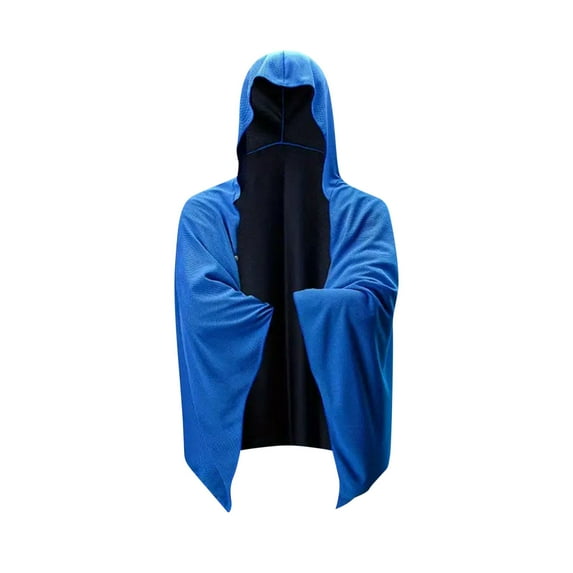 YLSDY Men's Winter Warm Long Hooded Cloak Solid Color Loose Outwear with Big Pockets Medieval Gothic Punk Style Cape Coat Blue Free Size
