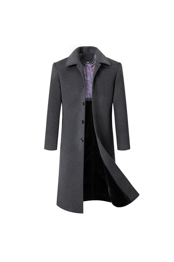Men's Winter Wool Blend Long Trench Coat Warm Overcoat Slim Fit Single Breasted Topcoat with Removable Lining Business Outwear Gray XL