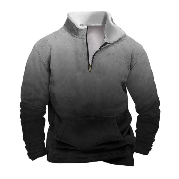 YLSDY Men's Winter Work Sweatshirts Gradient Pullover Long Sleeve Fleece Athletic Workout Warm Sweater with Pockets Dark Gray L
