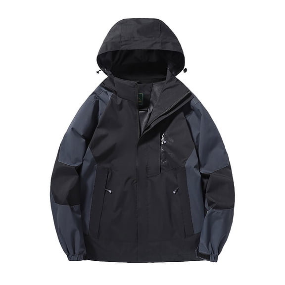 YLSDY Men's Women's 3-in-1 Ski Jacket Windproof Waterproof Raincoat Color Block Long Sleeve Fleece Insulated Winter Hooded Coat Dark Gray L